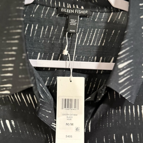 Eileen Fisher Silk Organic Cotton Dash Shirtdress Silk Lightweight Black Medium - Picture 3 of 17